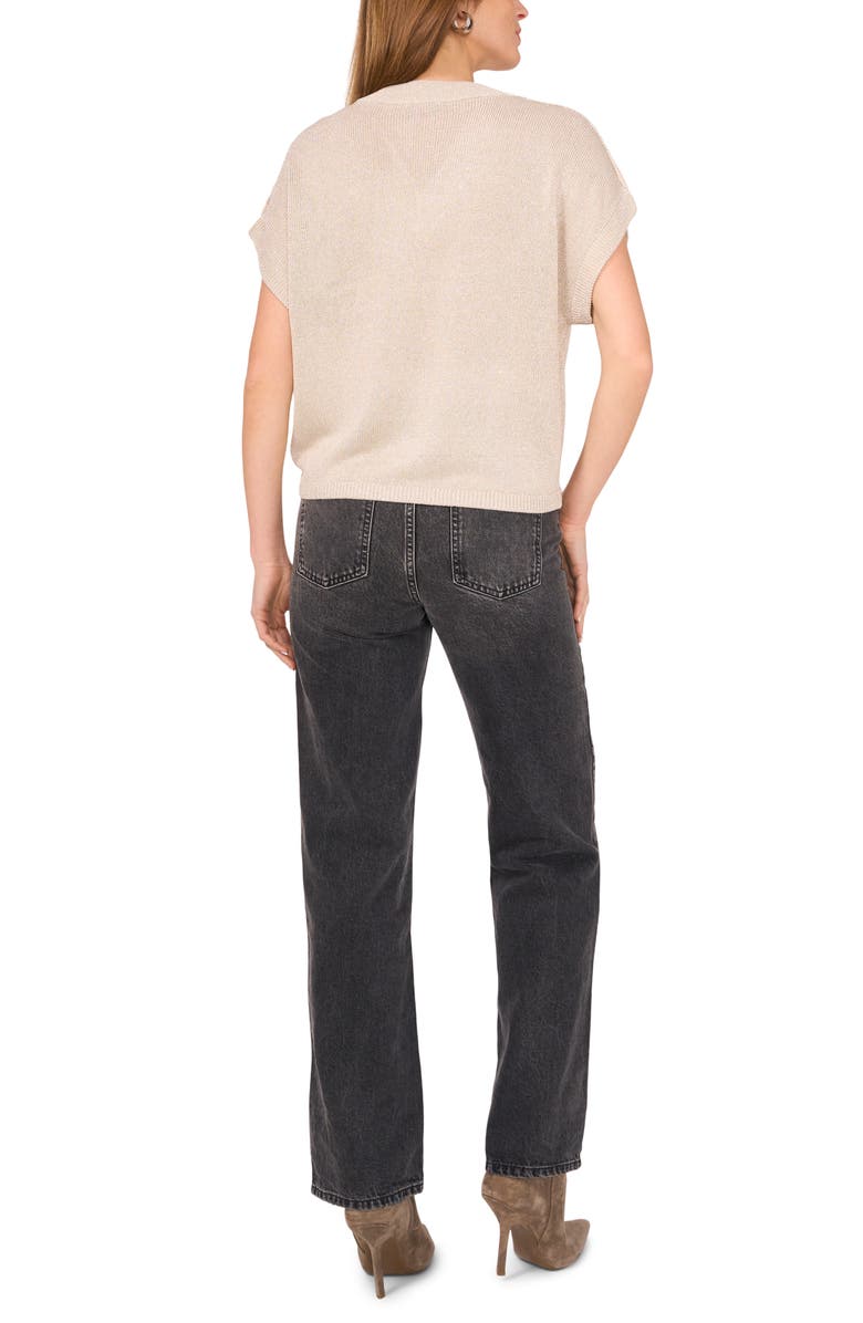 Vince Camuto Metallic V-Neck Sweater, Alternate, color, Ivory Glow