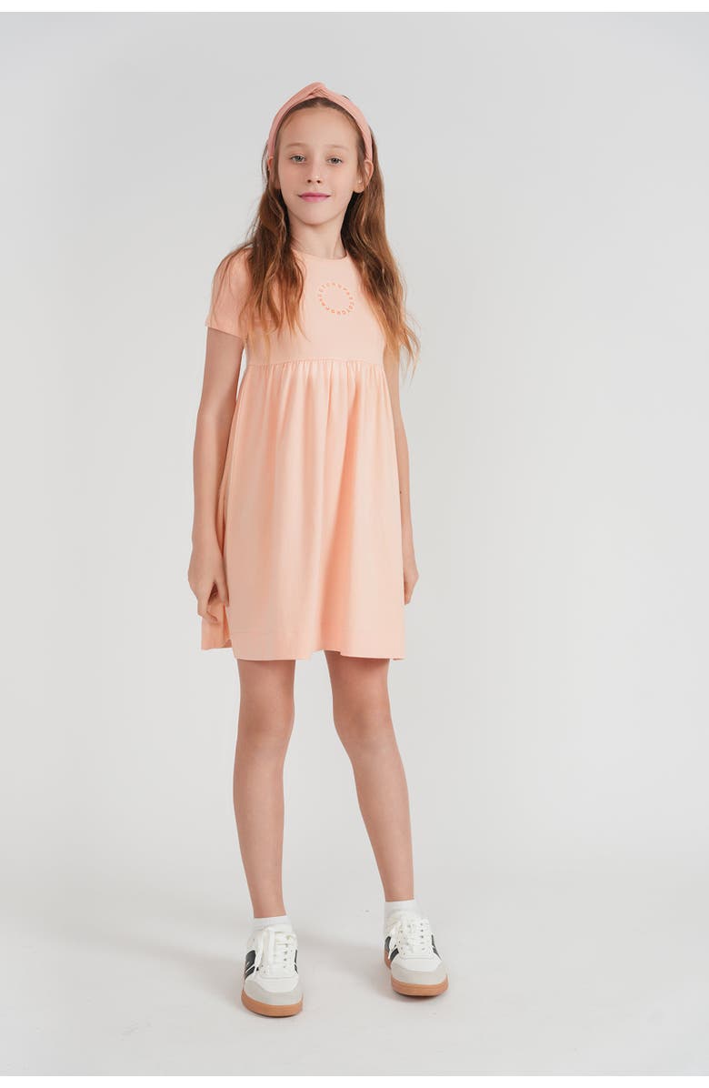 Hopscotch Stripe Trim Elastic Waist Dress, Alternate, color, Apricot