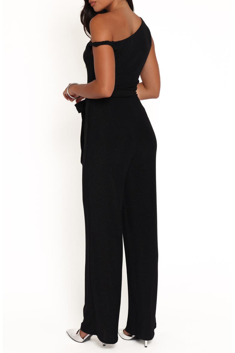 Katarina Metallic One-Shoulder Jumpsuit, Alternate, color, BLACK