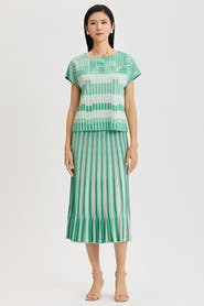 Ming Wang Geometric Jacquard Soft Knit Top