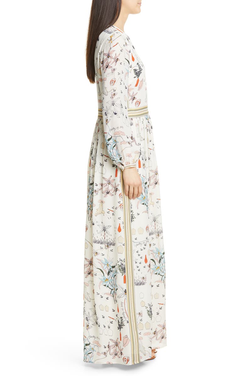 Tory Burch Patchwork Print Long Sleeve Silk Maxi Dress, Alternate, color, 