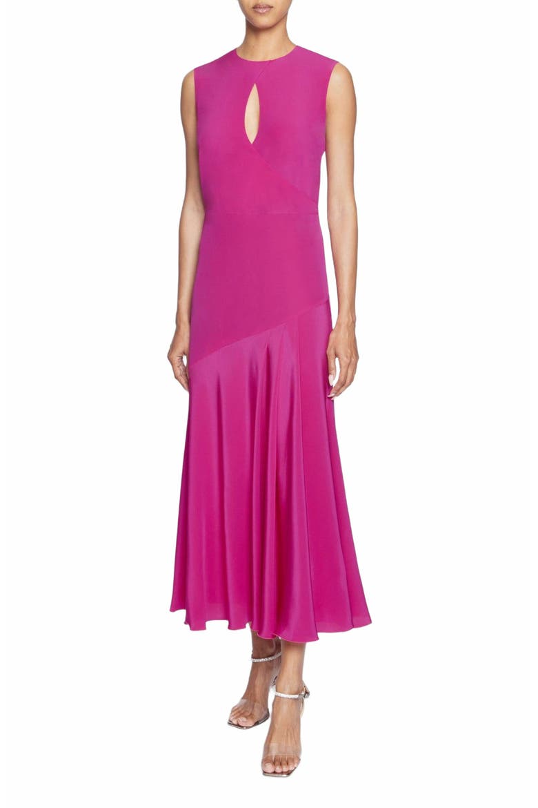 Kay Sleeveless Silk Fit and Flare Keyhole Midi Dress, Alternate, color, MAGENTA