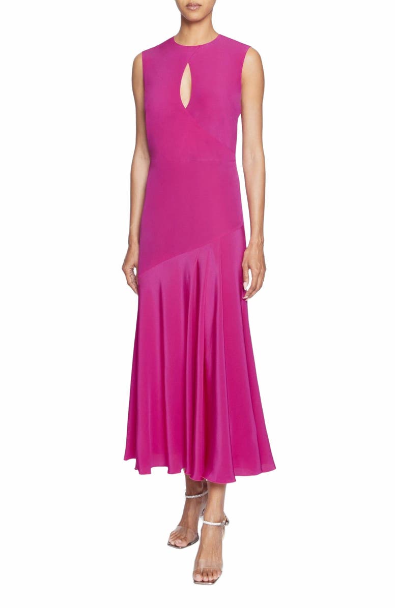Santorelli Kay Sleeveless Silk Fit and Flare Keyhole Midi Dress, Alternate, color, Magenta