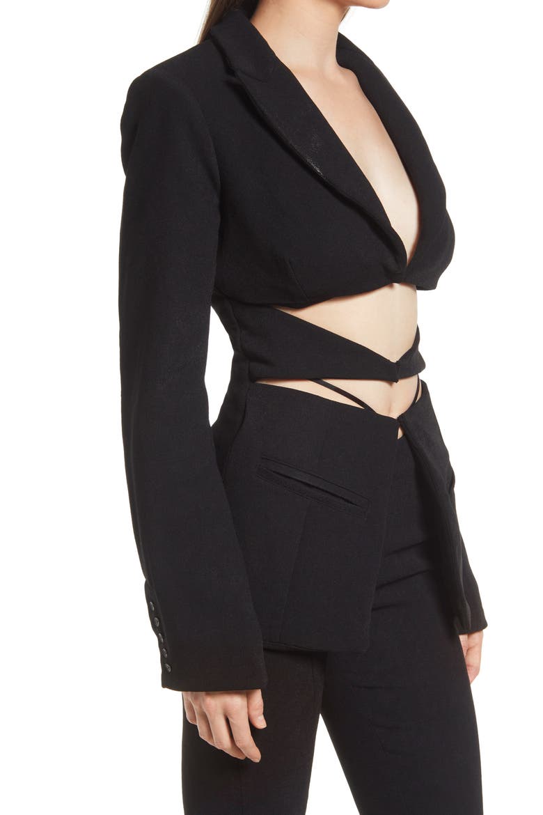 Nour Cutout Crepe Blazer, Alternate, color, BLACK