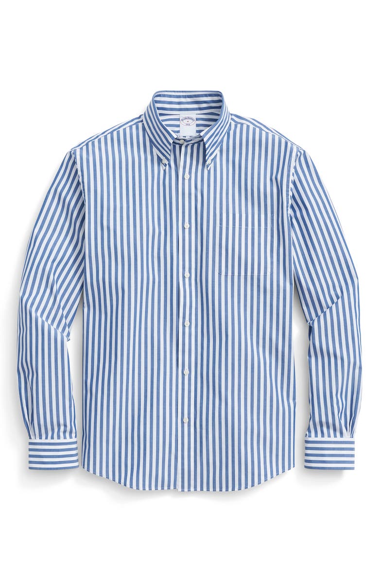 Brooks Brothers Friday Regular Fit Butcher Stripe Cotton Poplin Button-Down Shirt, Main, color, Blue