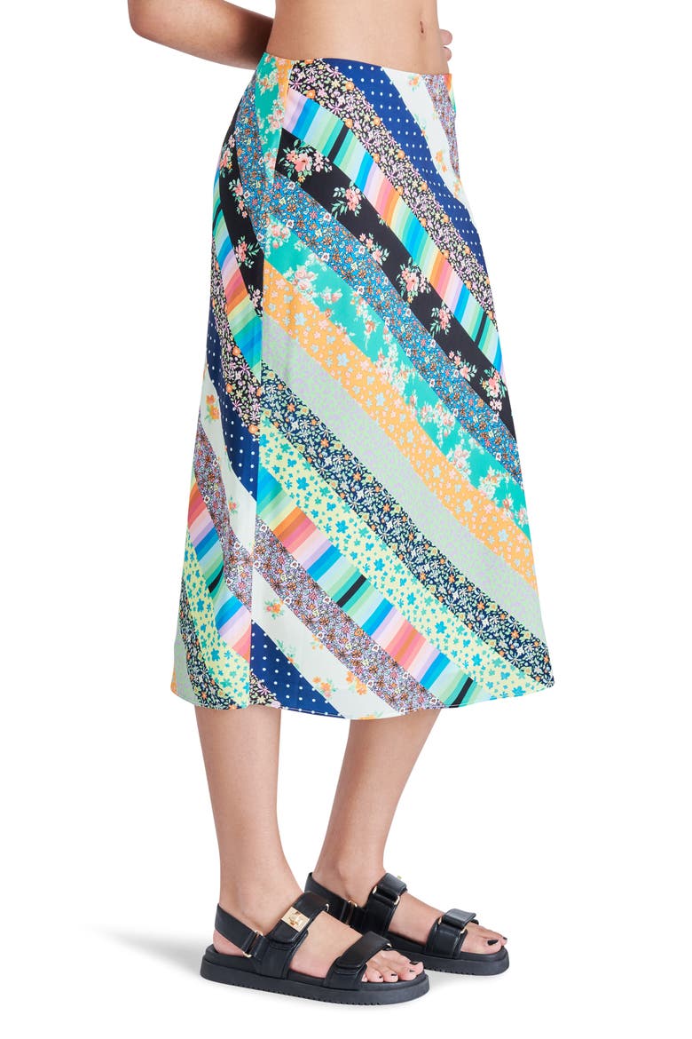 Mindy Patchwork Stripe Midi Skirt, Alternate, color, GREEN STRIPE MULTI