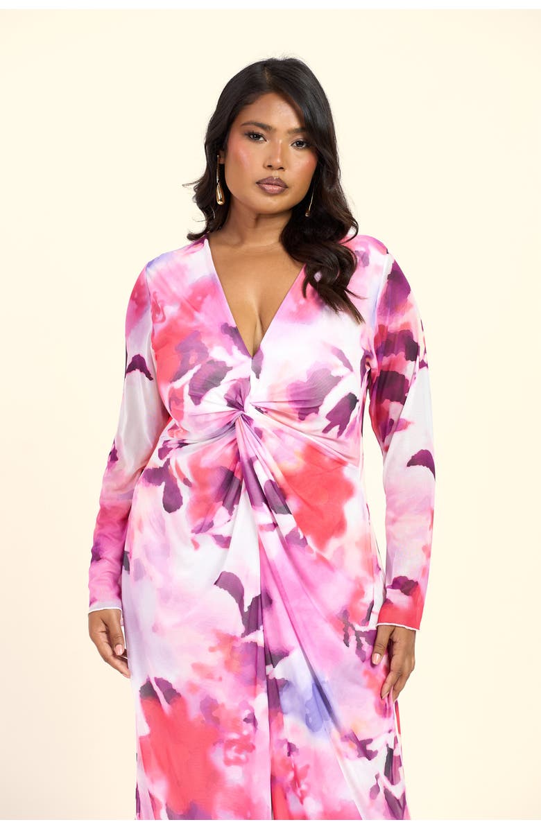 FASHION-SZN CURVE Plus Size Floral Twist Front Midi Dress, Alternate, color, Pink