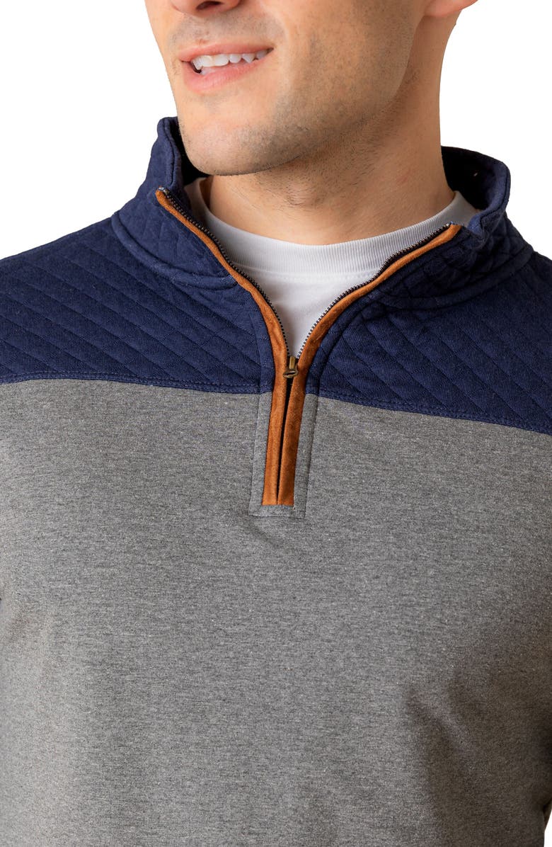 Hope & Henry Organic French Terry Half Zip Pullover with Quilted Yoke, Alternate, color, Navy And Dark Gray Heather