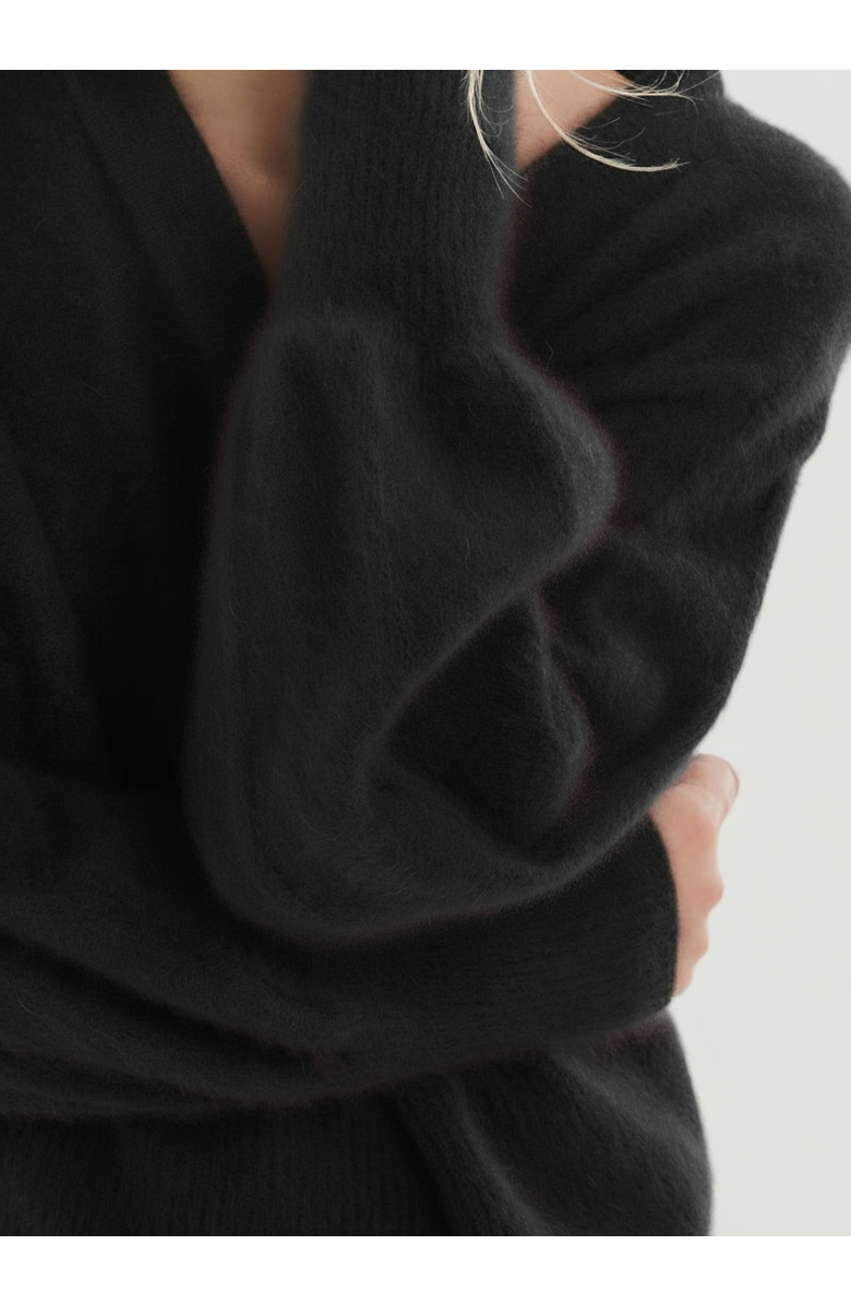 Majestic Filatures Ultra Soft Knit Long Sleeve V-Neck Sweater, Alternate, color, Noir