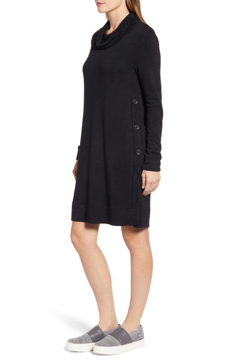 Caslon<sup>®</sup> Cowl Neck Side Button Long Sleeve Dress, Alternate, color,