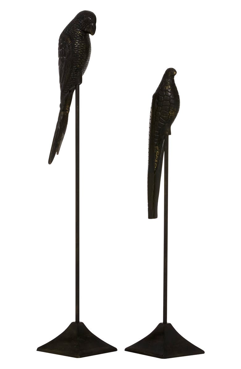 VIVIAN LUNE HOME Black Aluminum Bird Sculpture - Set of 2, Main, color, 