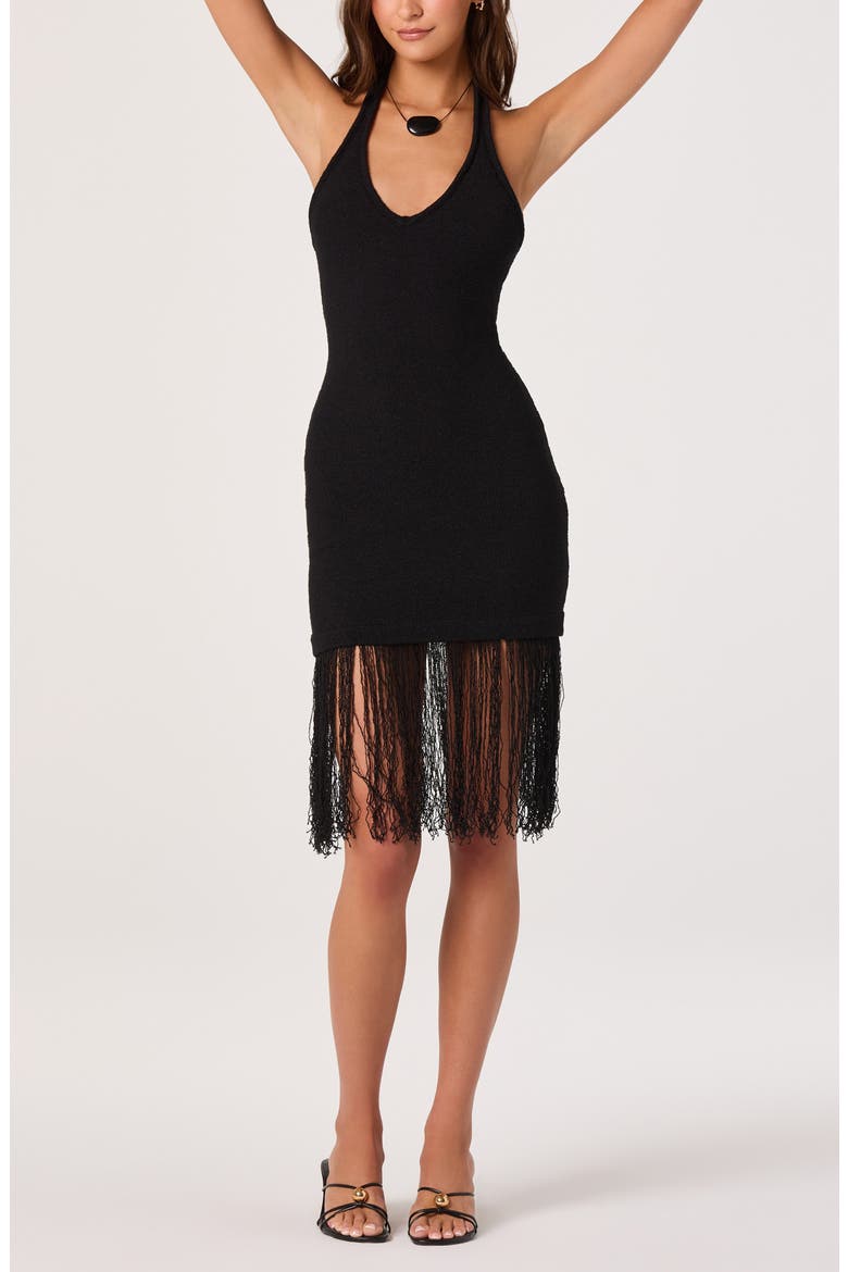 Kate Fringe Halter Neck Sweater Minidress, Alternate, color, BLACK