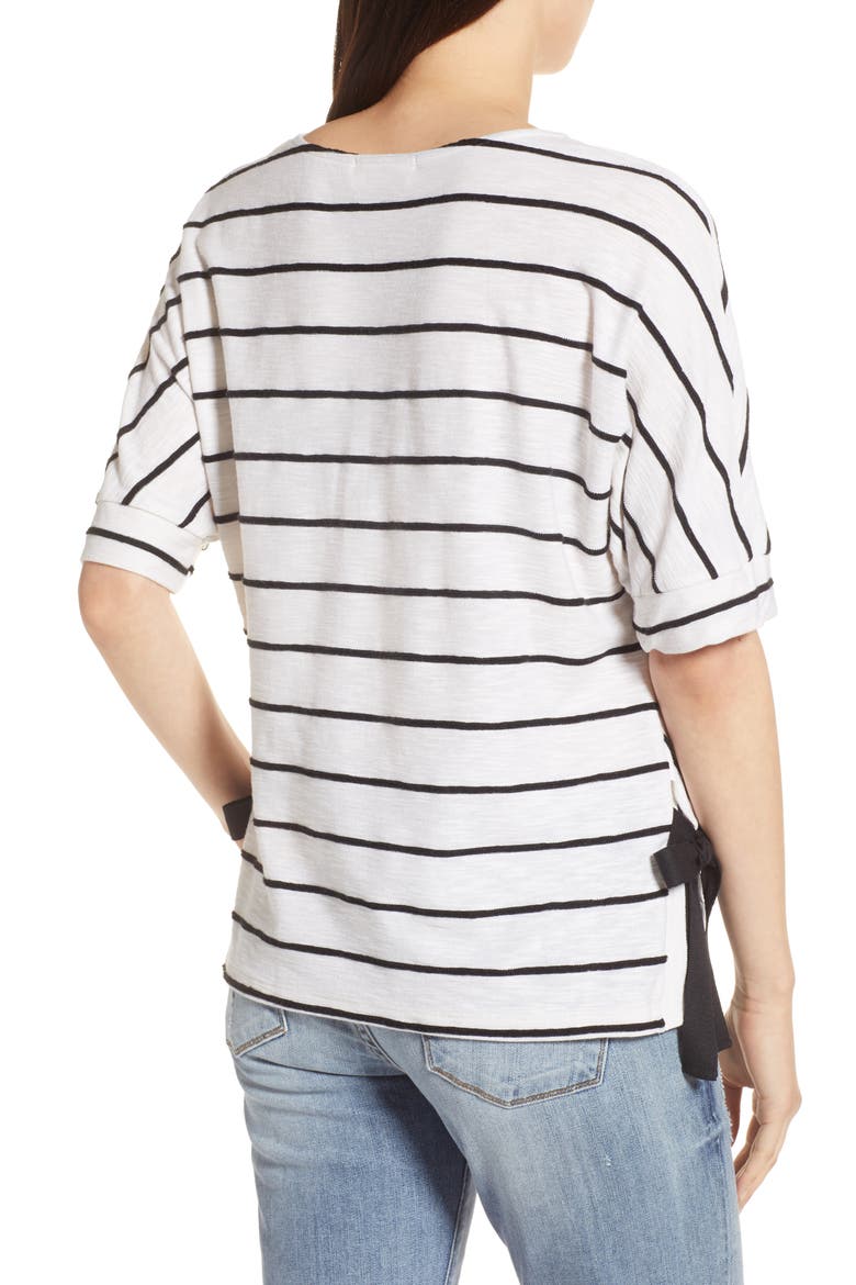 Side Tie Stripe Tee, Alternate, color, WHITE WITH BLACK