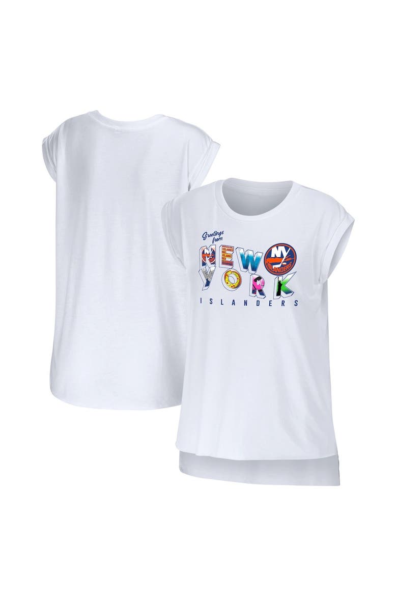 Women's WEAR by Erin Andrews White New York Islanders Greetings From Muscle T-Shirt, Main, color, White