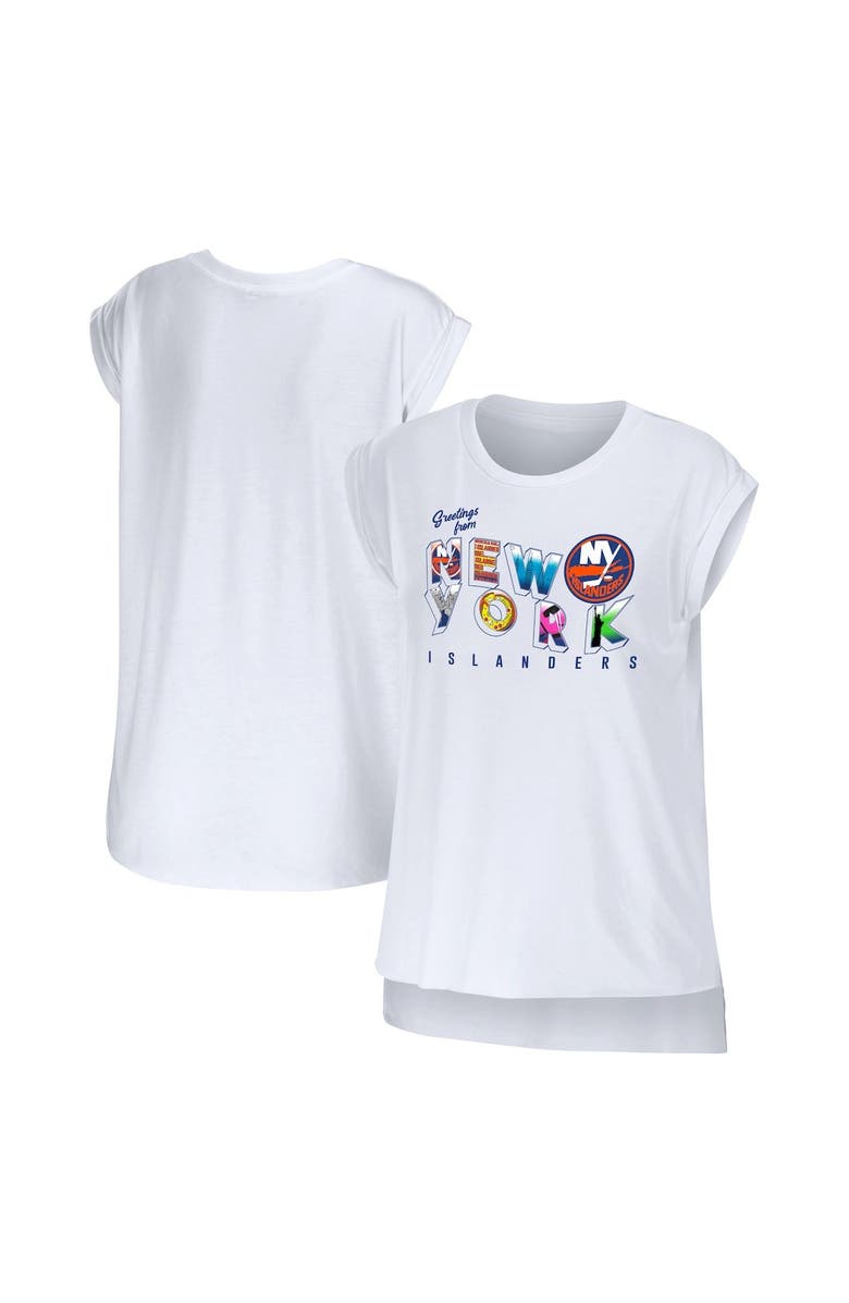 WEAR by Erin Andrews Women's WEAR by Erin Andrews White New York Islanders Greetings From Muscle T-Shirt, Main, color, White