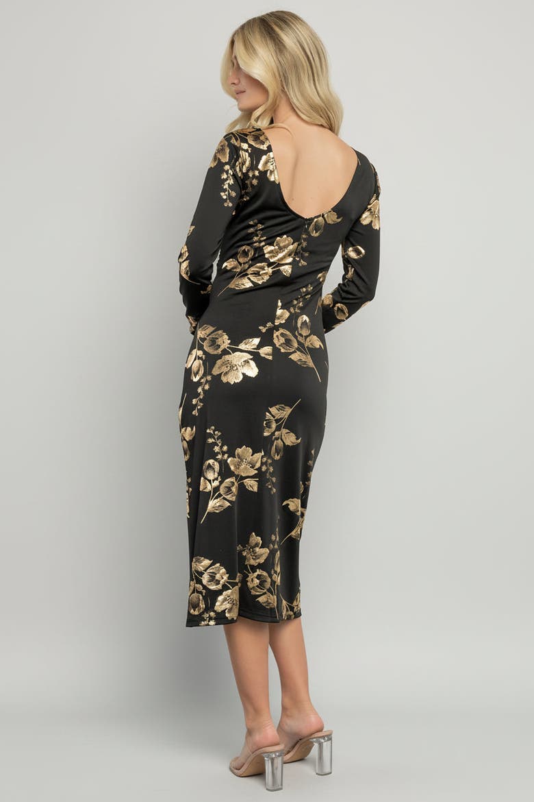 Valeria Midi Dress, Alternate, color, Black + Gold