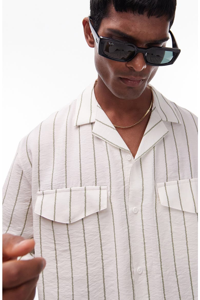Textured Stripe Short Sleeve Button-Up Camp Shirt, Alternate, color, OFF WHITE