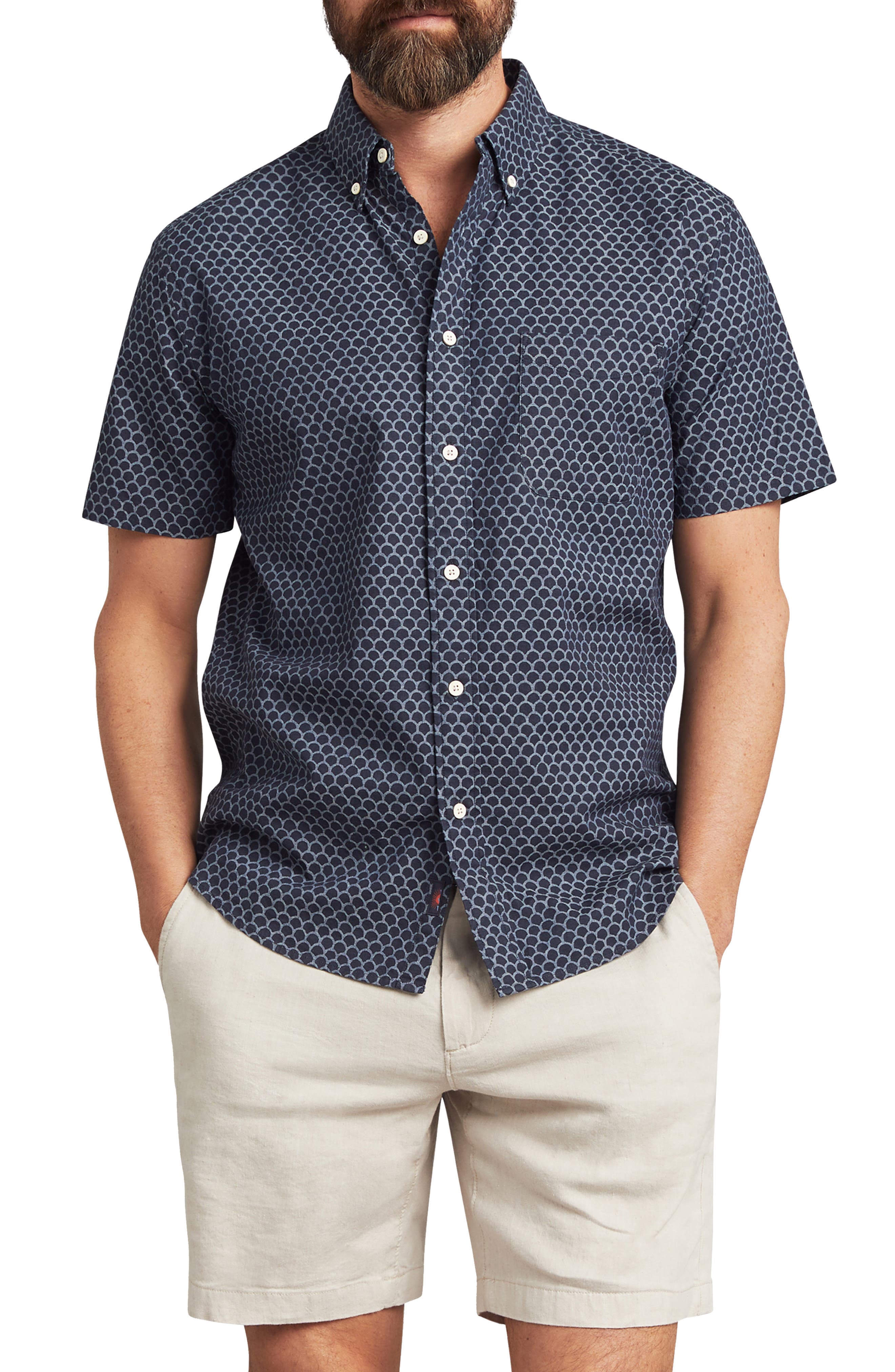 Faherty Playa Regular Fit Print Short Sleeve Button-Down Shirt