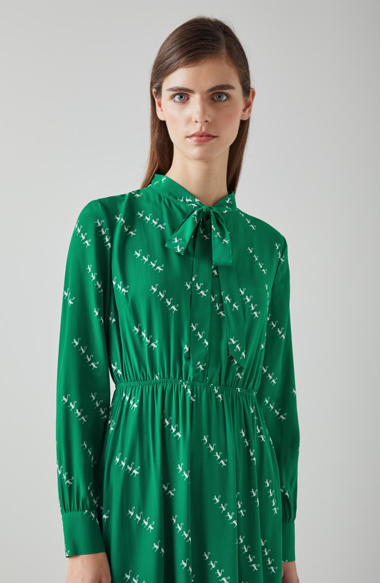 LK Bennett Bridget Long Sleeve Dress, Alternate, color, Multi Green/Cream