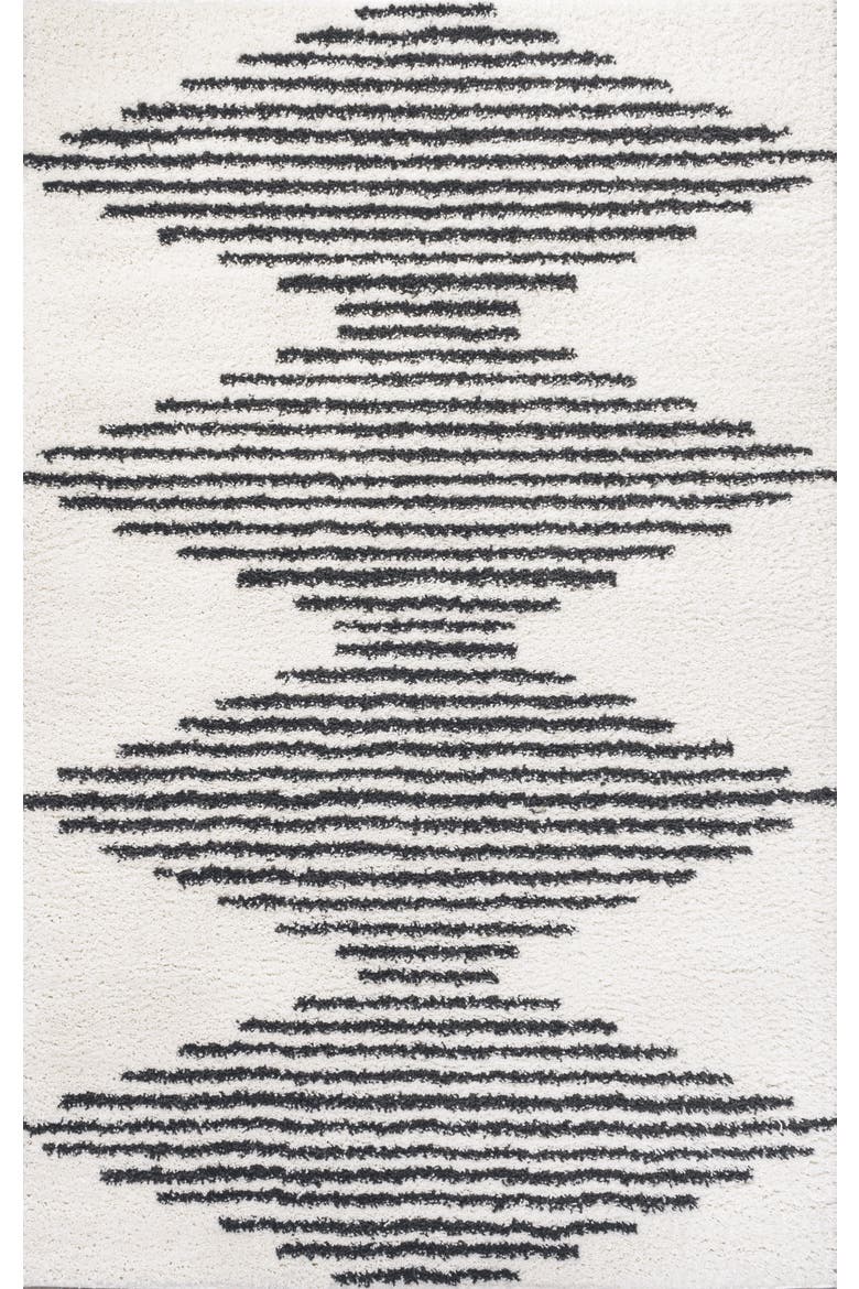 Elm Diamond Stripe Geometric Shag Area Rug, Main, color, White/Gray