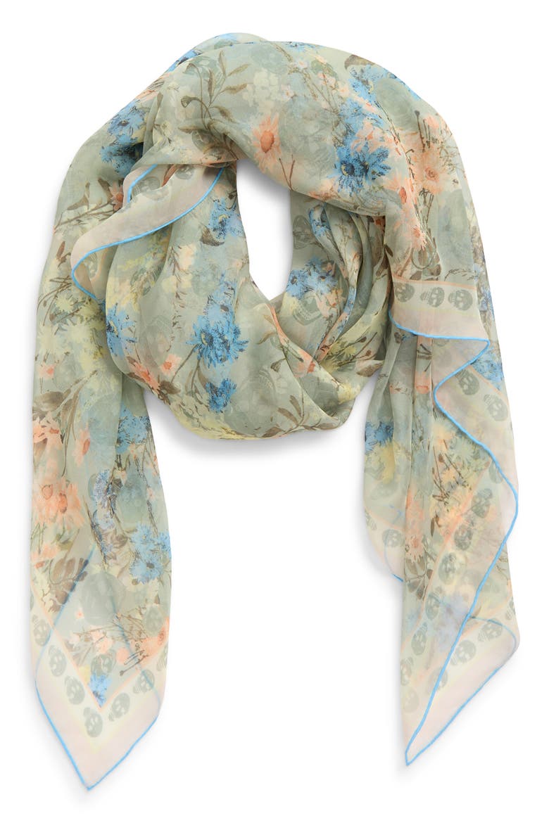 Floral Scarf, Alternate, color, ACQUA
