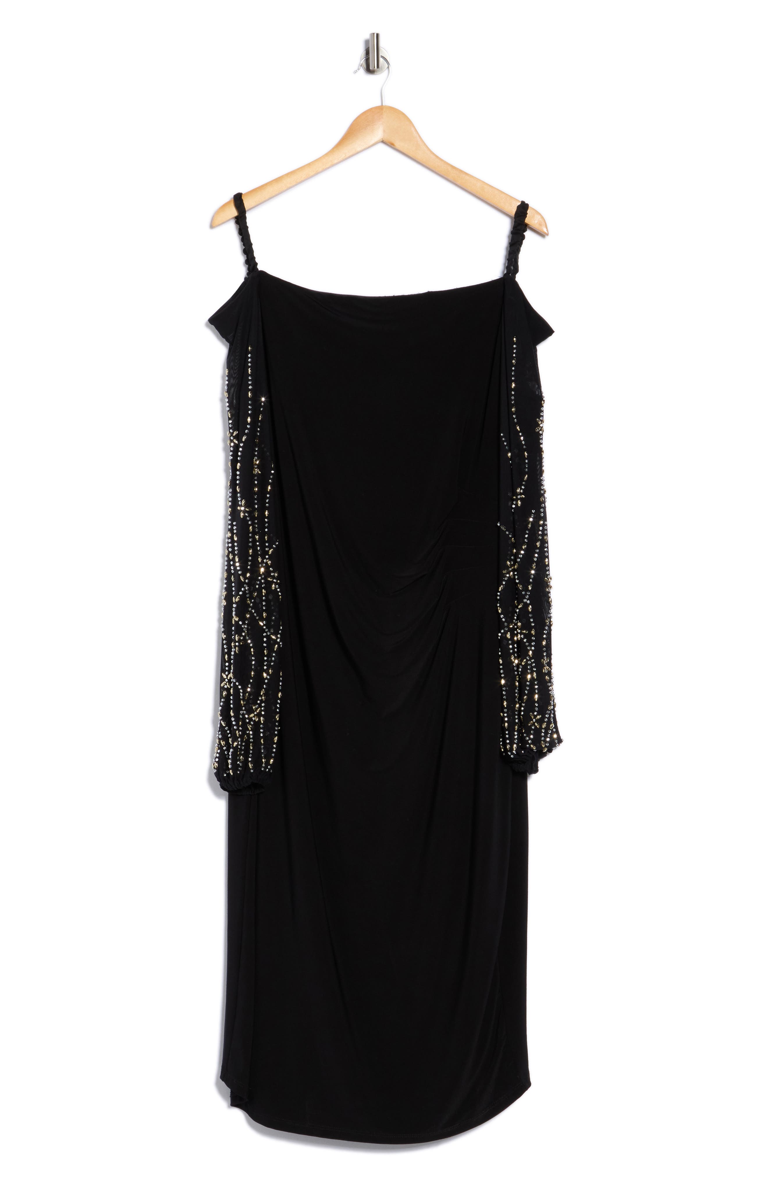 Marina Ity Ruched Long Sleeve Midi Cocktail Dress