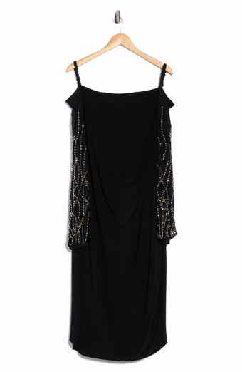 Marina Ity Ruched Long Sleeve Midi Cocktail Dress