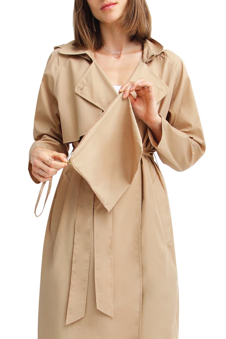 BELLE AND BLOOM Rain On Me Packable Trench Coat, Alternate, color, CAMEL