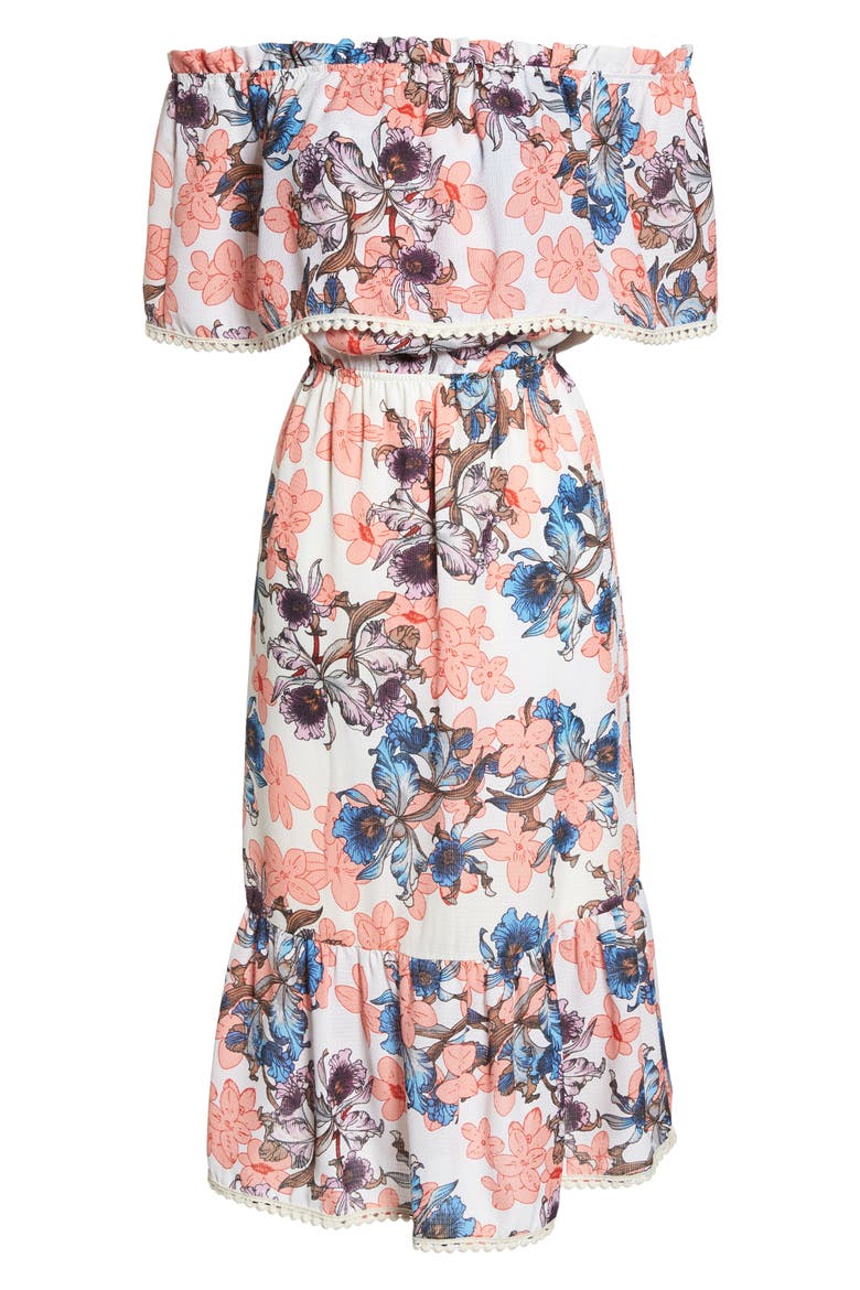 Off the Shoulder Tiered Midi Dress, Alternate, color, ORCHID