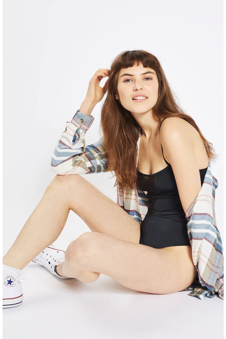 Scallop One-Piece Swimsuit, Alternate, color, BLACK