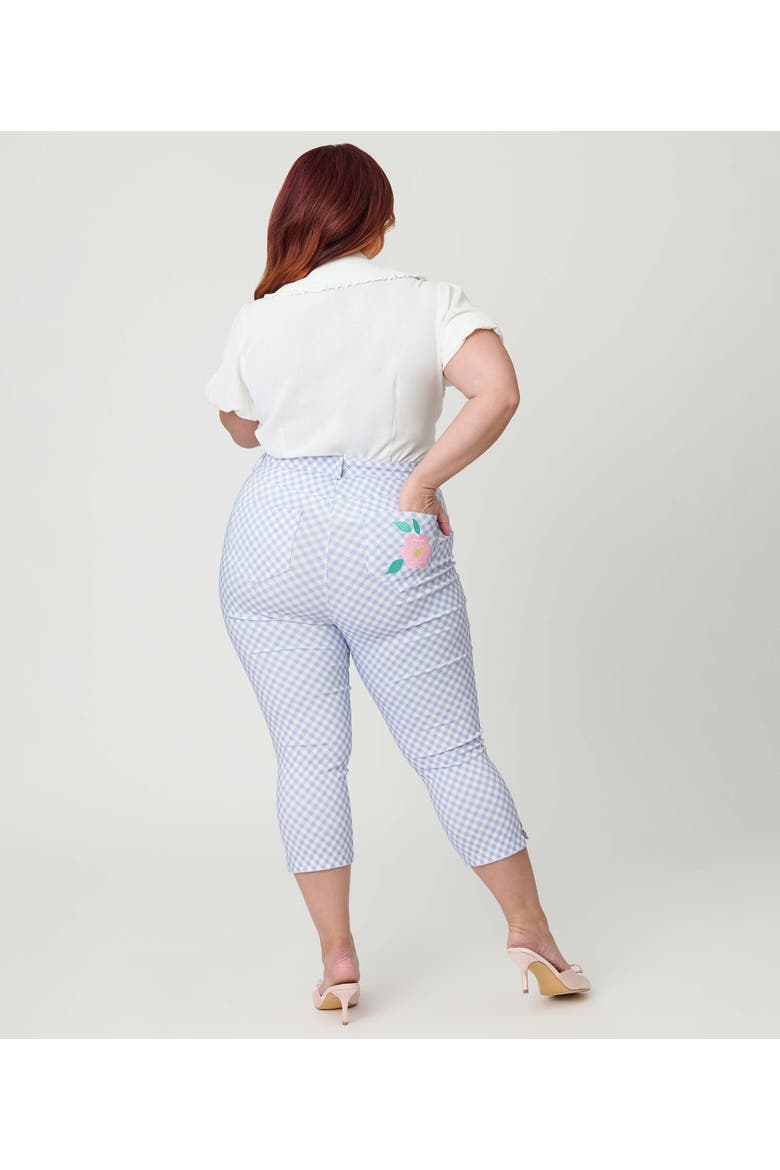 Plus Size Rachelle Capri Pants, Alternate, color, Baby Blue Gingham Print