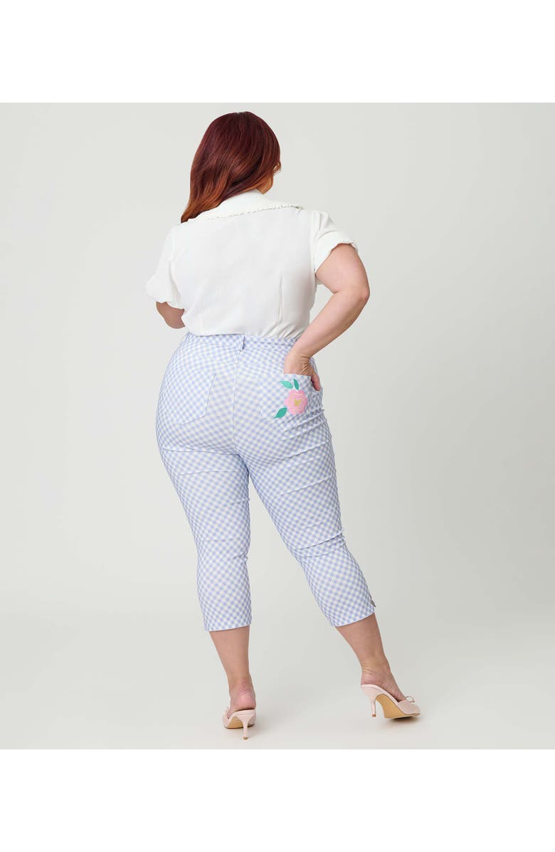 Unique Vintage Plus Size Rachelle Capri Pants, Alternate, color, Baby Blue Gingham Print