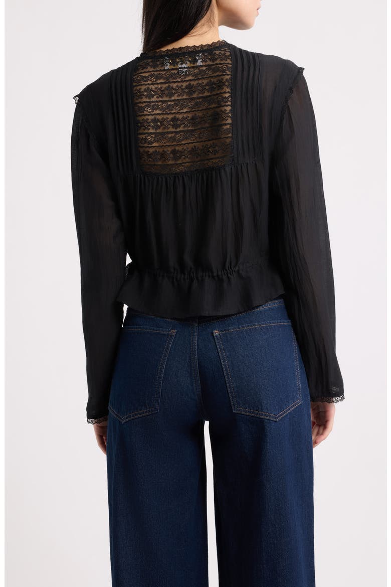 Hadley Pintuck Lace Cotton Blend Top, Alternate, color, BLACK