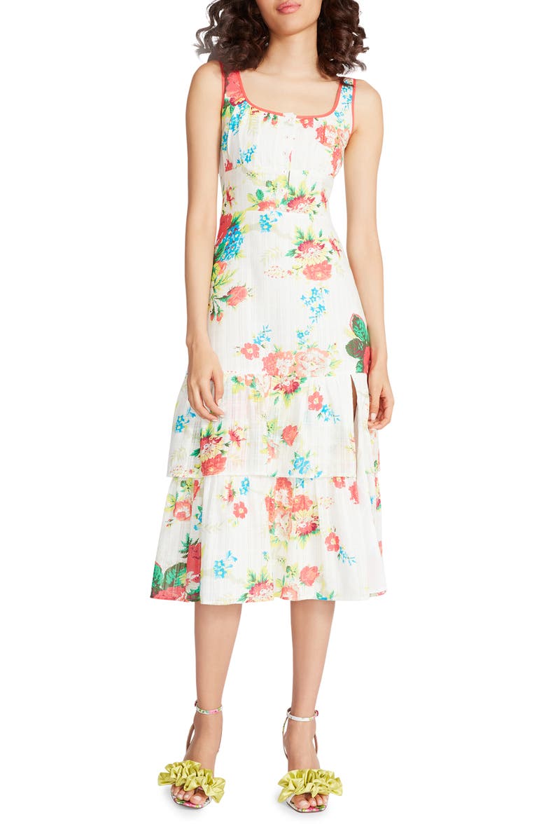 Betsey Johnson Riviera Floral Toile Tiered Midi Dress, Main, color,