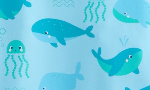 Tucker + Tate One-piece Romper Swimsuit & Bucket Hat Set In Blue Fade Whale Friends