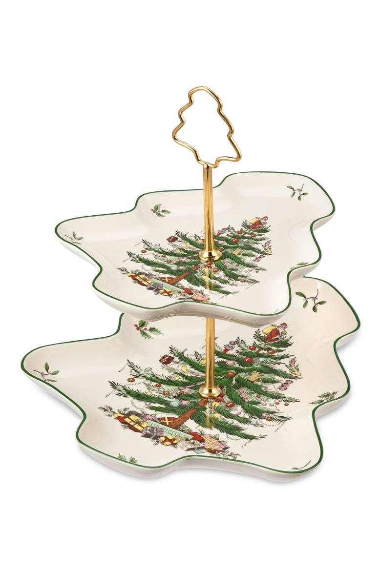 Christmas Tree 2-Tier Serving Stand, Main, color, GREEN