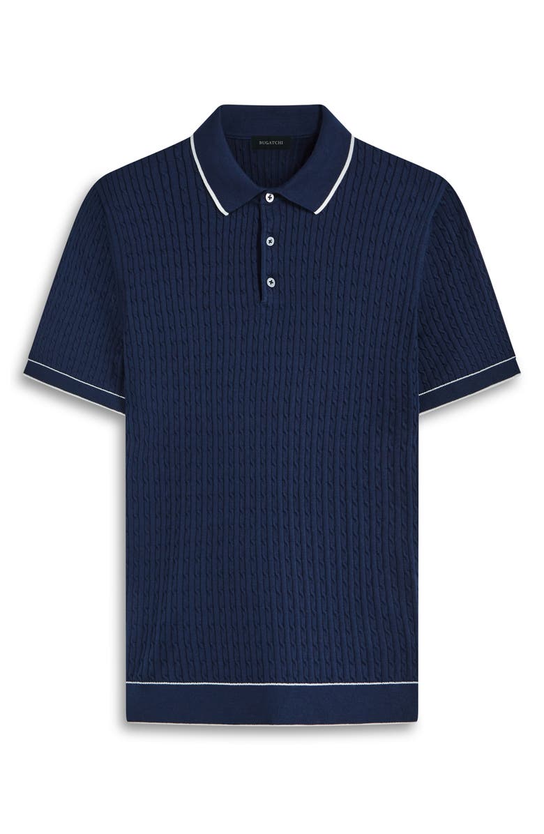 Bugatchi Tipped Rib Cable Stitch Polo Sweater, Alternate, color, Navy