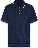 Bugatchi Tipped Rib Cable Stitch Polo Sweater