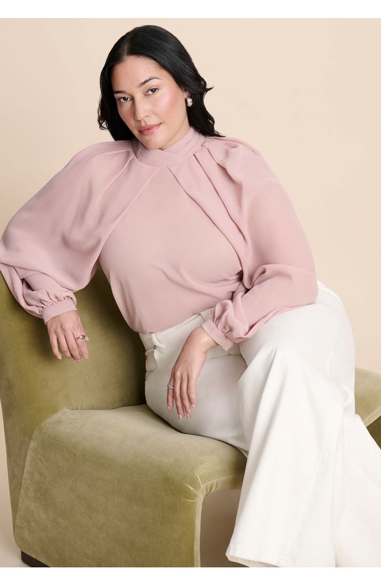 ELOQUII Draped Sleeve Chiffon Top, Main, color, Pinkish Petals