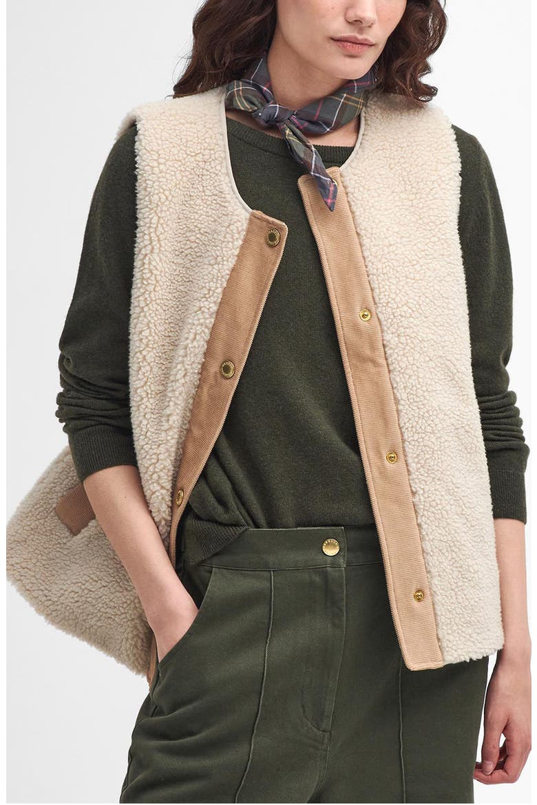 Dulsie High Pile Fleece Quilted Vest, Main, color, ECRU/ANCIENT