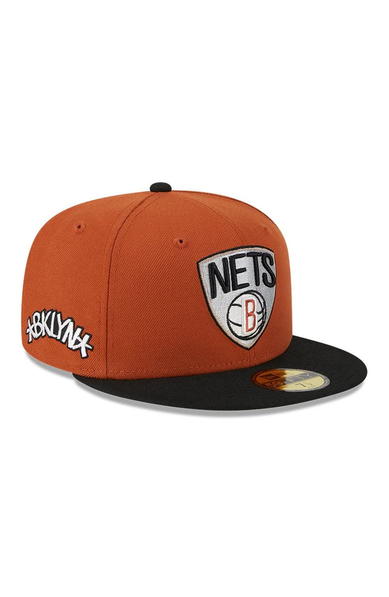 New Era Men's New Era Rust/Black Brooklyn Nets Two-Tone 59FIFTY Fitted Hat, Alternate, color, Burnt Orange
