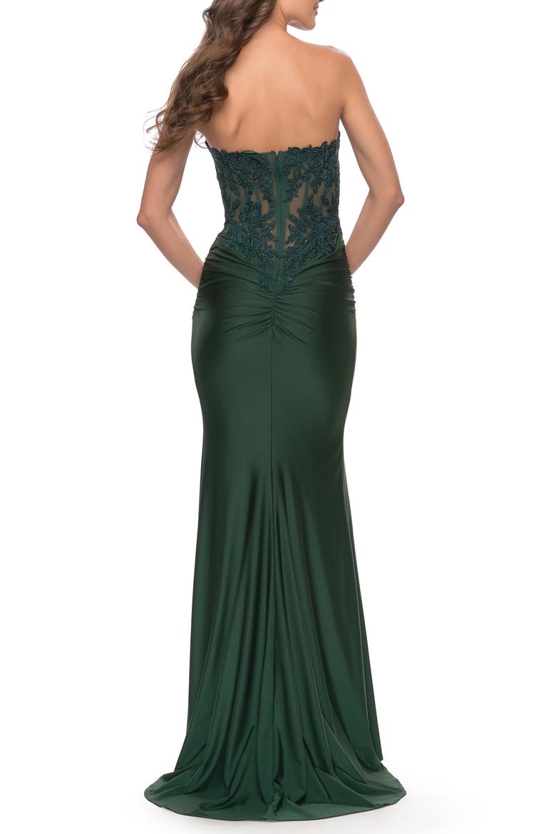 Stunning Strapless Jeweled Lace and Jersey Dress, Alternate, color, Dark Emerald