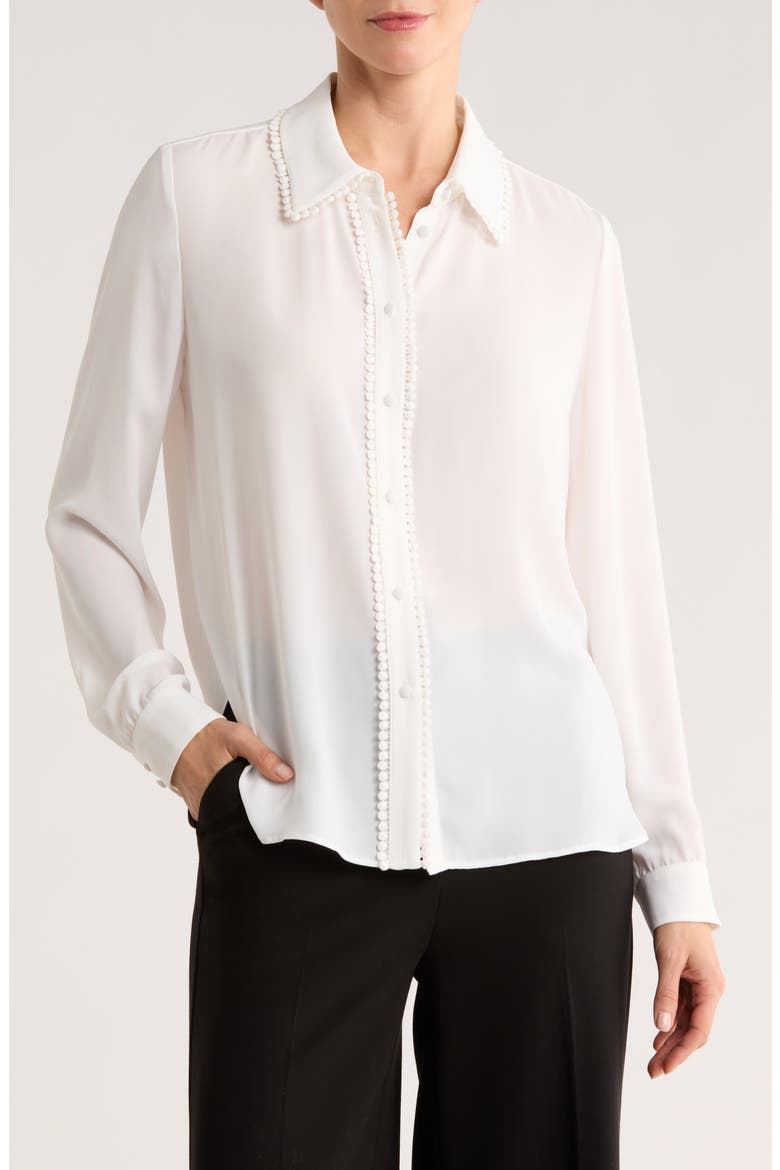 Lace Trim Button-Up Shirt, Main, color, IVORY