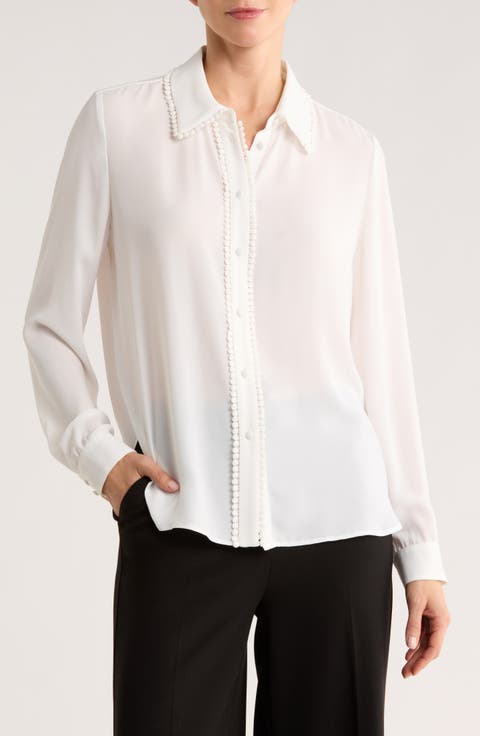 Lace Trim Button-Up Shirt