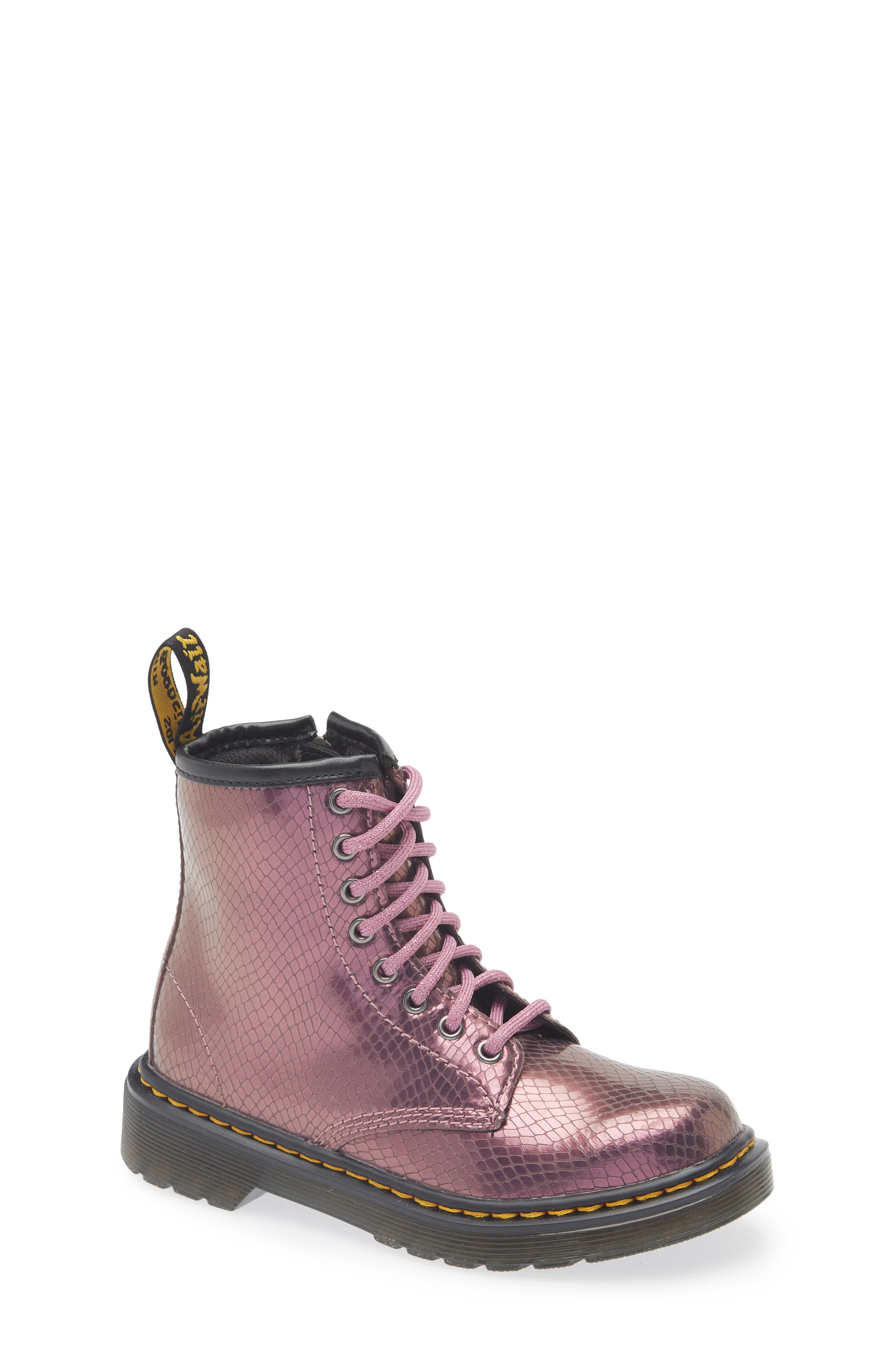 Dr. Martens Kids' 1460 Snake Embossed Boot, Main, color, Copper Pink