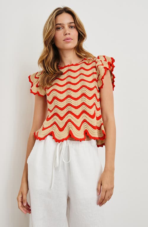 Rails Coen Crochet Flutter-sleeve Top In Cherry Oat Stripe