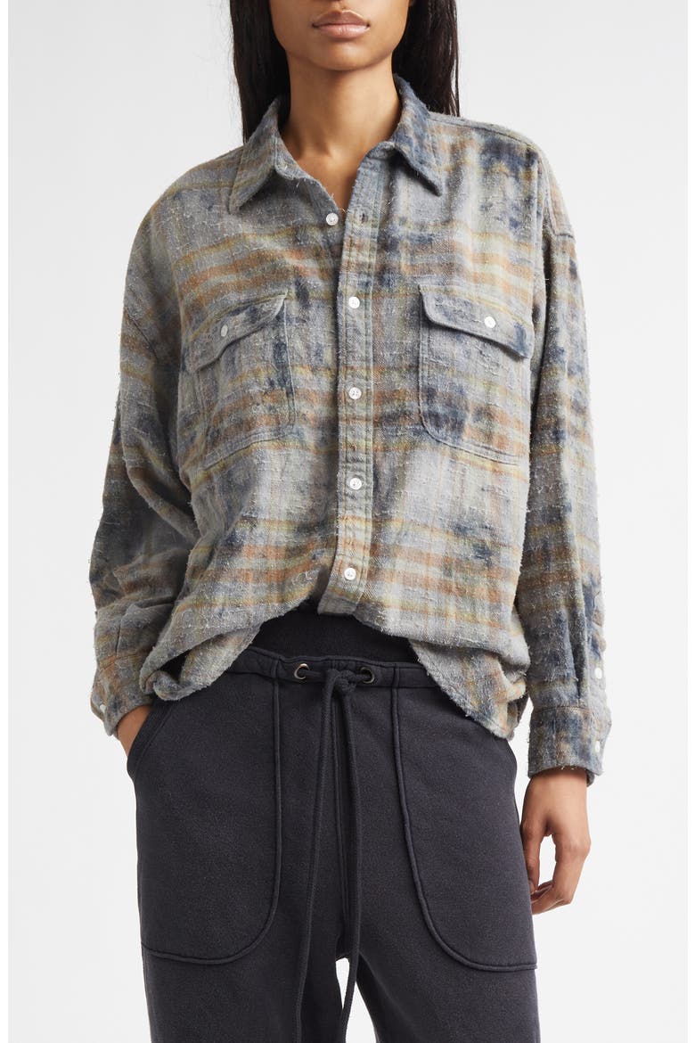 Plaid Cotton Button-Up Boyfriend Shirt, Main, color, OVERDYED LIGHT BLUE PLAID