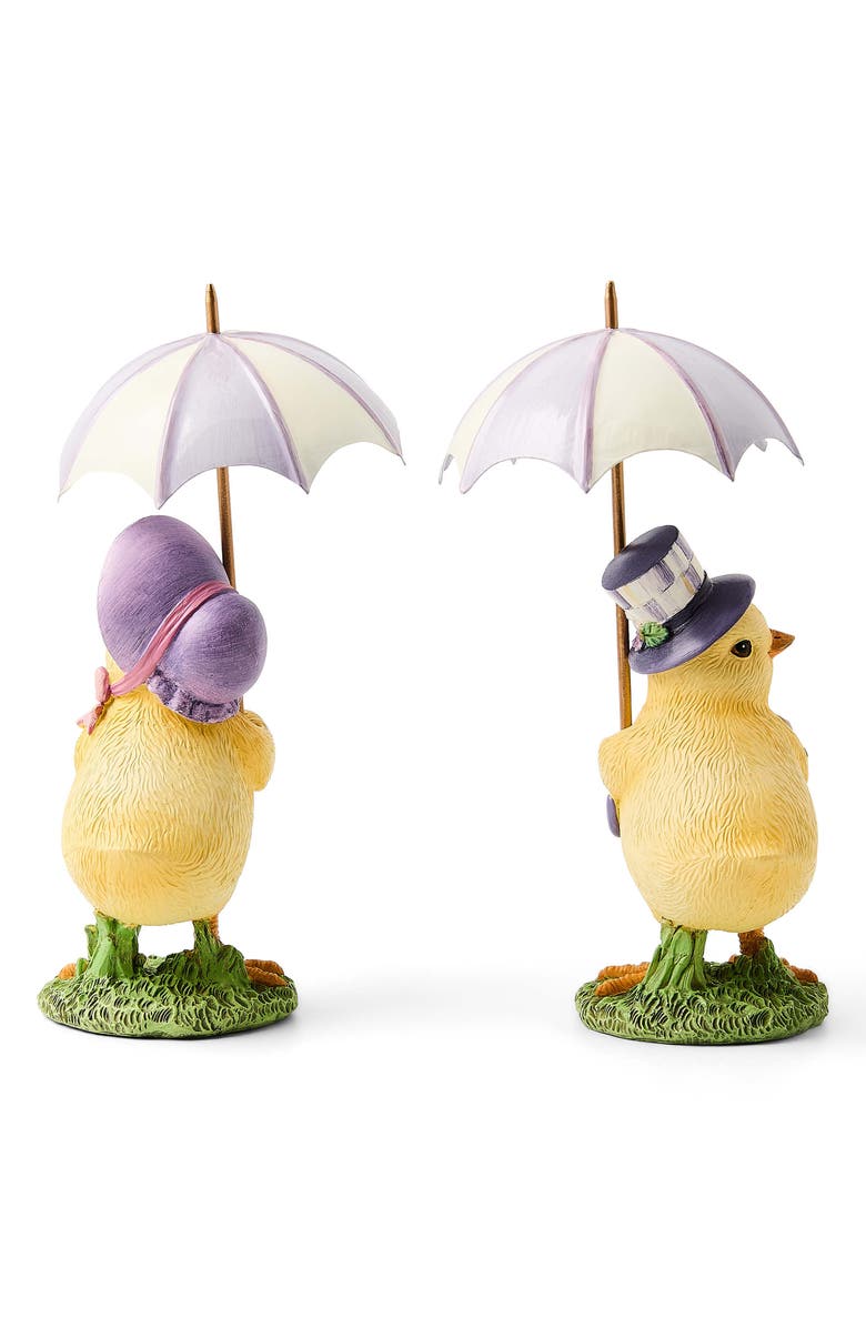 MACKENZIE CHILDS Pansy Party Umbrella Chicks Set of 2 Figurines, Alternate, color, Yellow