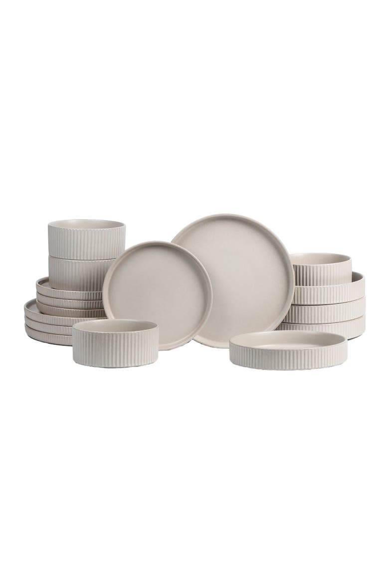 Haven Stoneware 16-Piece  Dinnerware Set with Pasta Bowls, Main, color, Beige