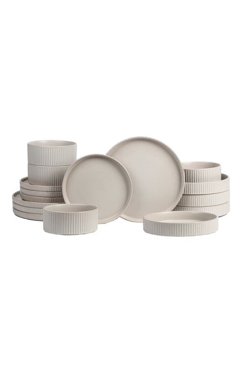 Haven Stoneware 16-Piece  Dinnerware Set with Pasta Bowls